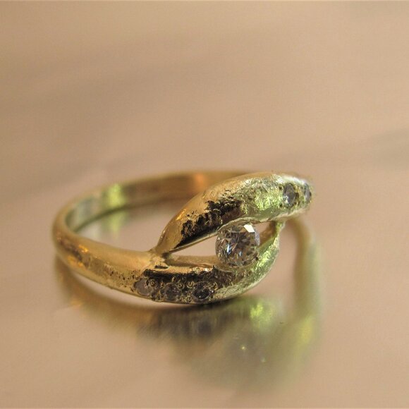 Engagement ring. 14K solid Yellow gold ring set with 0.25ct Diamonds. UNIQUE - Picture 1 of 9